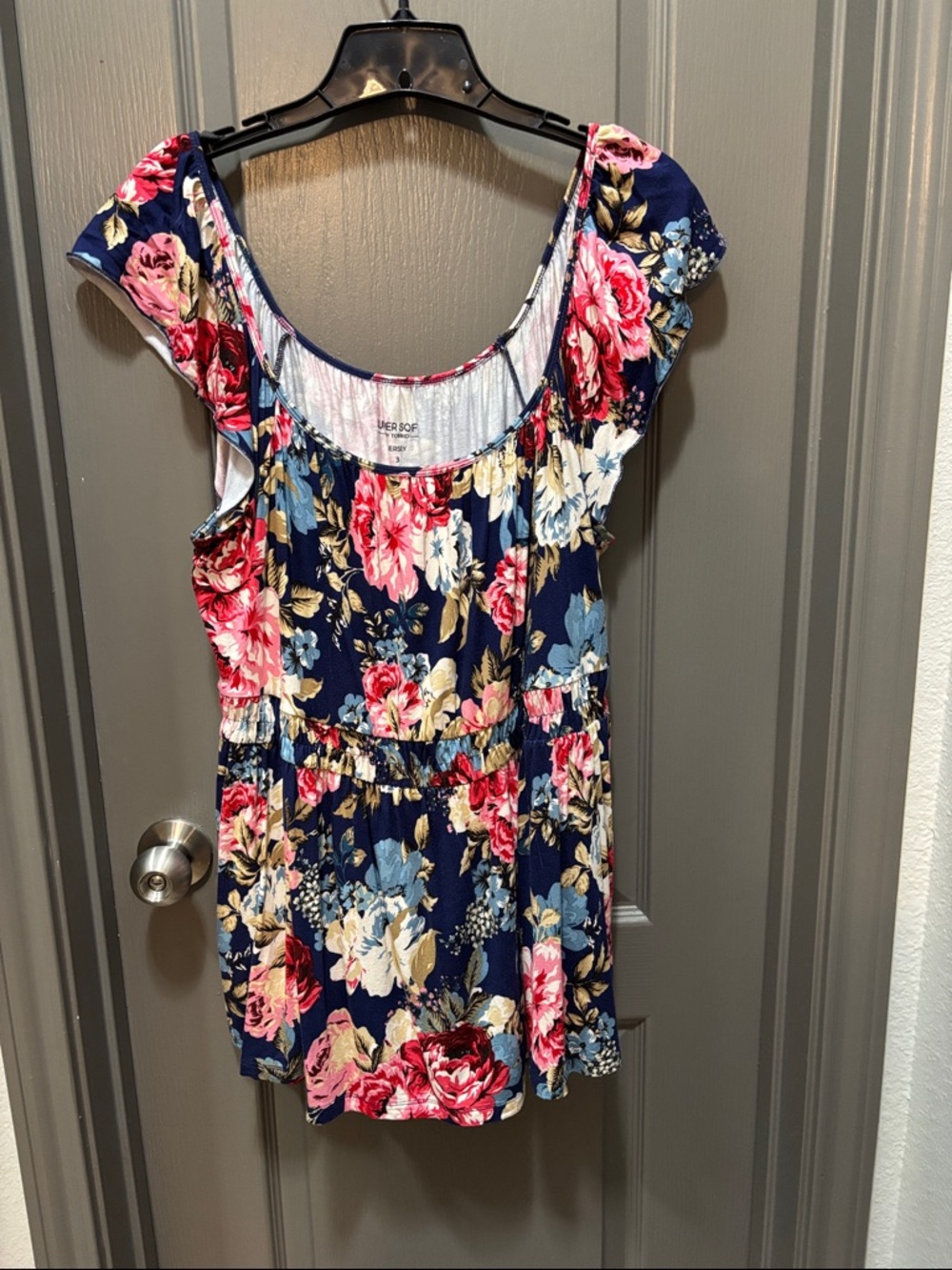 torrid Super SoftNavy Floral Scoop Neck Flutter Sleeves